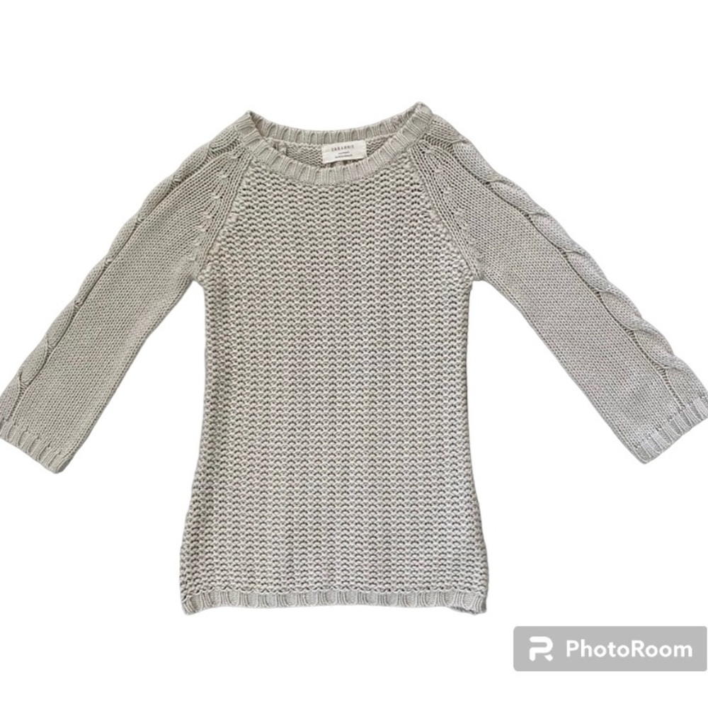 Zara Soft Cable Loose Knit Tan Sweater With Slit Back Detail Size Medium